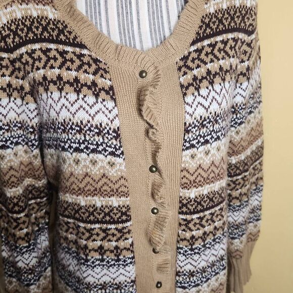 Vintage Architect brown and tan ruffle wool blend cardigan women's size M - Picture 2 of 5